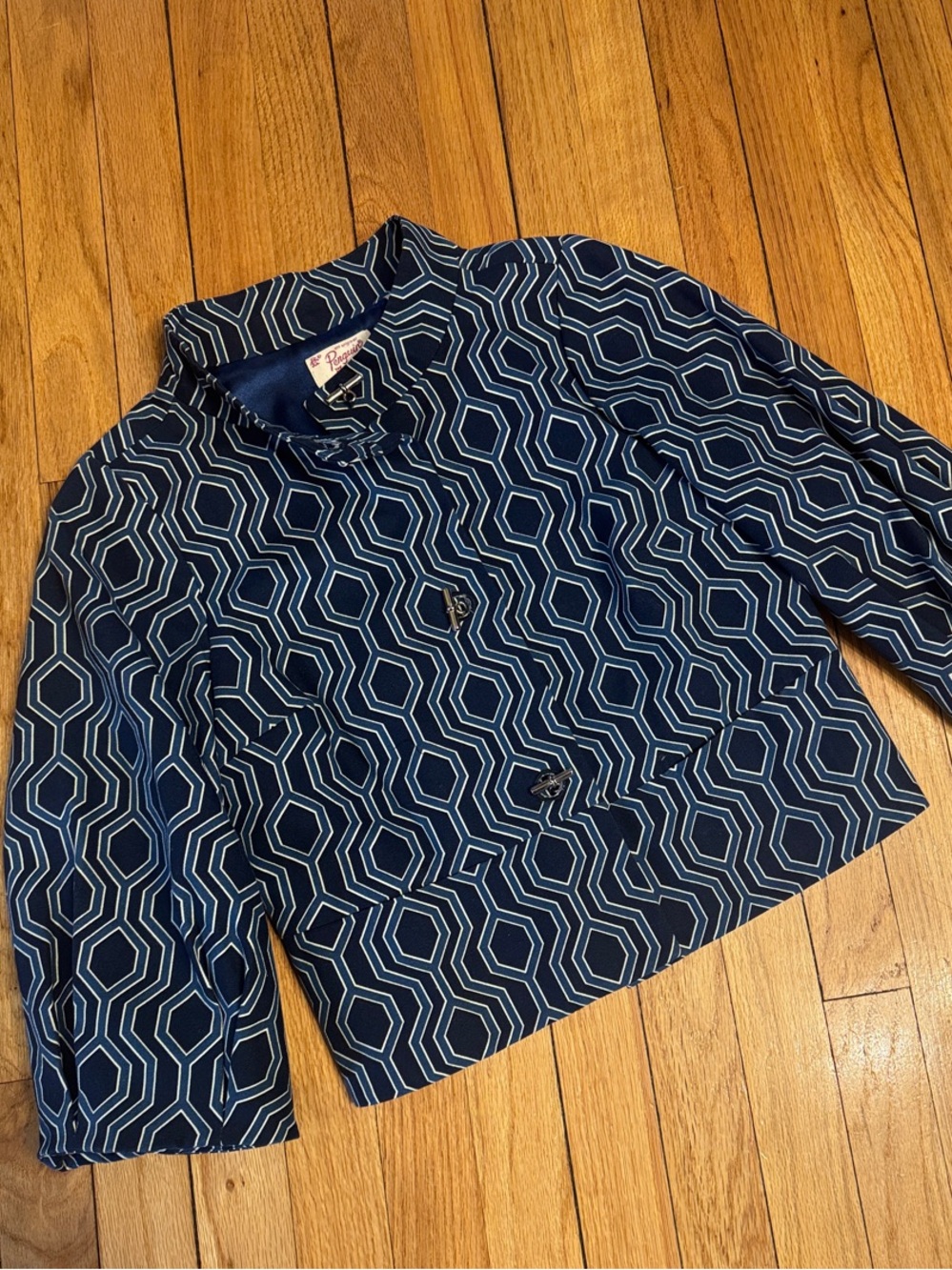 Original Penguin Blazer Women’s Cropped Navy Geometric Hexagon Jacket Petite